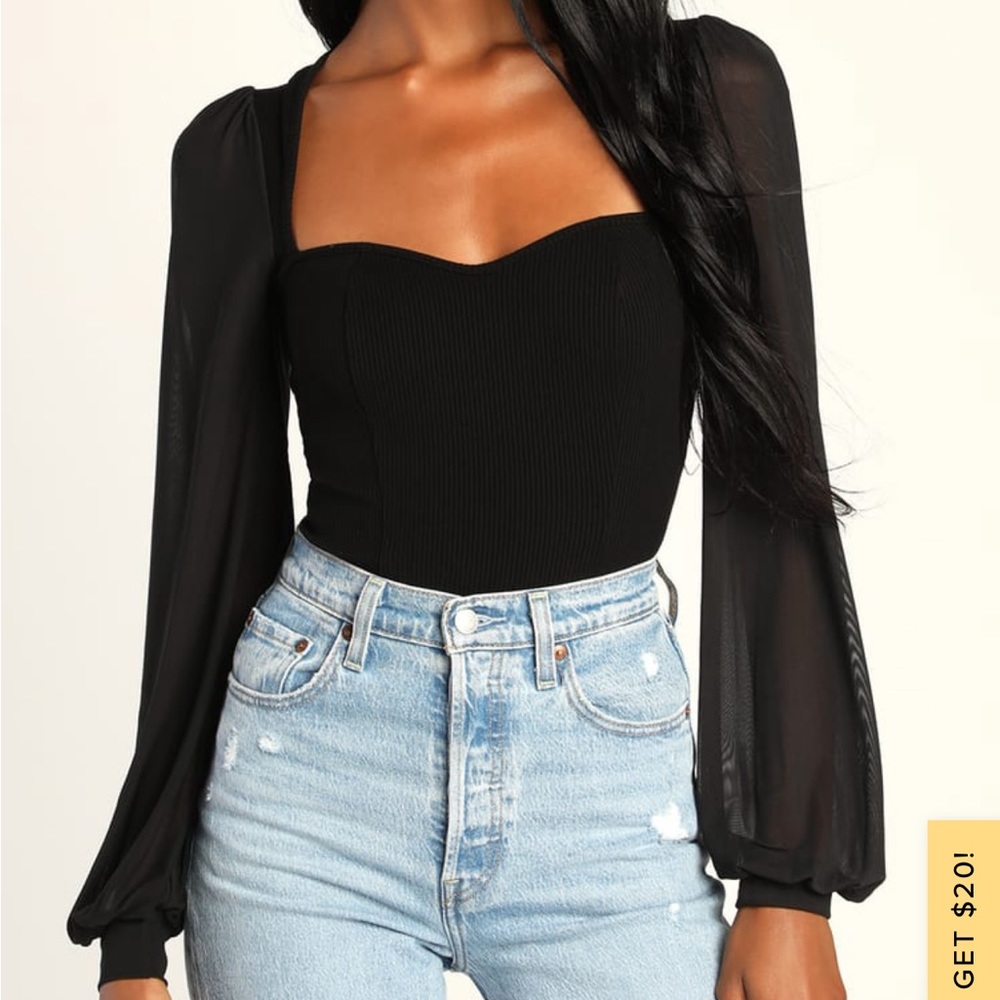 sensational sweetheart black rubbed balloon sleeve bodysuit Lulus SOLD OUT
